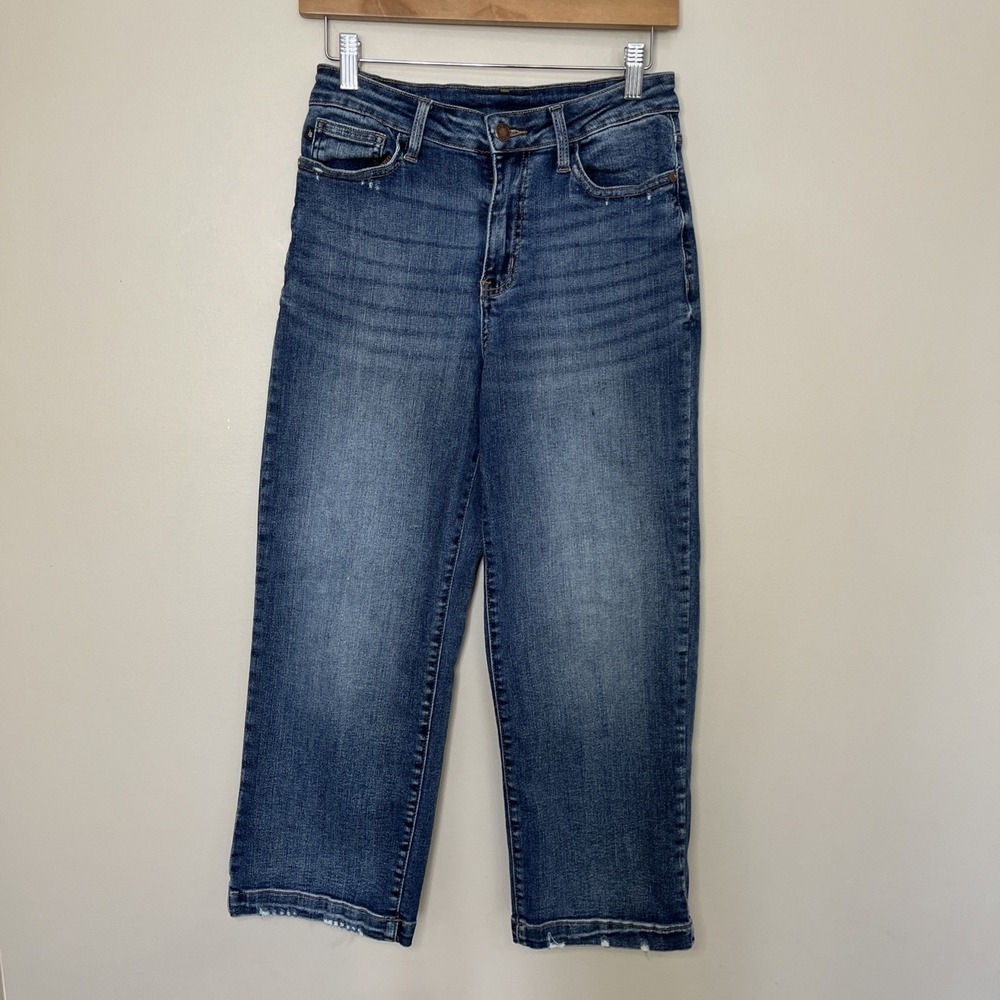 Judy Blue High Waist Cropped Wide Leg Jeans Women's Size‎ 3/26 Medium Wash EUC